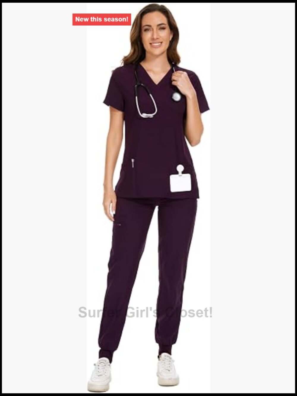 Women's Medical Scrub Set V-Neck Top Jogger Pants 9 Pockets Stretch Nurse